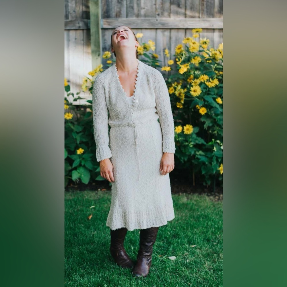 Vintage pure Irish linen beige knit dress, size S
